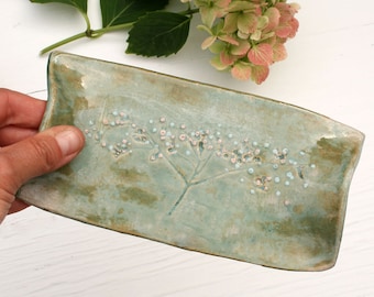 Green Floral Ceramic Butter Tray