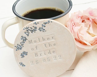 Father And Mother Of The Bride Coasters,  Personalised Wedding Coasters For Mum And Dad, Wedding Day Gifts For Bridal Party