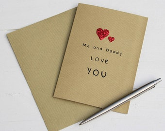 Me and Daddy Love You Card - Me and Mummy, Me and Bump Card and Matching Coaster - Father's Day and Mother's Day Gifts