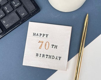 70th Birthday  Coaster, Milestone Birthday Ceramic Gift With Optional Matching Greetings Card