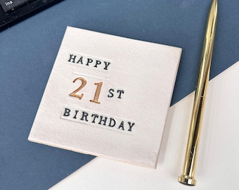 21st  Birthday  Coaster, Milestone Birthday Ceramic Gift With Optional Matching Greetings Card