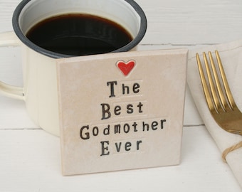 The Best Godmother Ever Ceramic Coaster, Personalised Christening Gifts For the Godparents, Gifts for him and her,