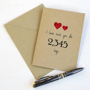 Carte d'anniversaire nombre de jours, carte de Saint-Valentin faite main personnalisée, je t'aime depuis « nombre » de jours
