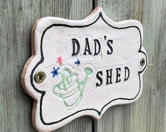 Dad's Ceramic Shed Sign, Personalised Outdoor Garden Shed Ceramic Sign, Grandparent Gift For Father's Day, Gift for him