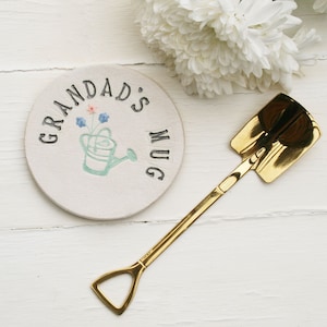 Grandad's Mug Ceramic Coaster, Personalised Grandparent Gift, Garden and Plant Lovers, Flowers and Watering Can Theme