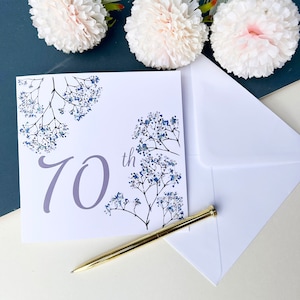 70th Birthday Card, Milestone Birthday Greetings Card, Birthday Cards for Her, Blank Inside For Own Message