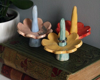 Ceramic Flower Jewellery Stand, Jewelry Standing Dish, Choose your own, Gifts for her, Gifts for Jewellery Lovers, Home Decor