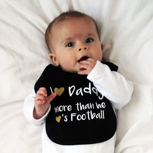 Daddy Loves Football Baby Bib, Father&#39;s Day Gift For the Little One, Gifts for Him, Unisex Black Baby Velcro Dinner Bib