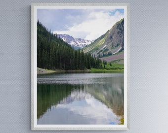 Photo Print | Maroon Bells Colorado Mountain Landscape Snow Peaks Evergreen Trees Wood Forest Lake Reflection | Fine Art