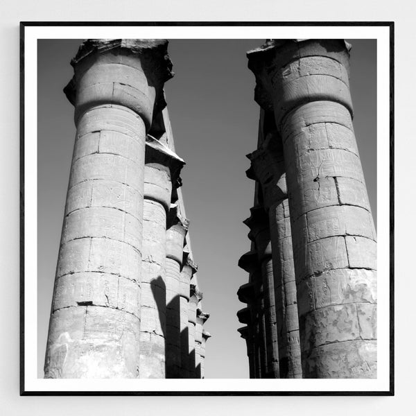 Photo Print | Luxor Egyptian Temple Columns Hieroglyphs Symbols Black White - Square  Print Photography | Fine Art Photography