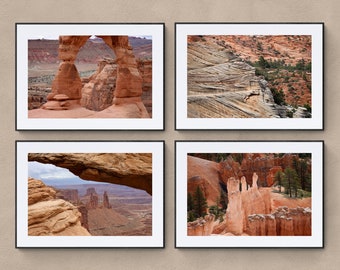 4 Photo Prints | Utah National Parks Arches Canyonlands Bryce Zion | Fine Art Photography red orange rocks nature landscape set canvas
