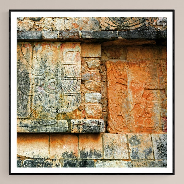 Photo Print | Mayan Ruins Chichen Itza Mexico Wall Relief Flower Sign Mystery Ancient Civilization | Fine Art Photography