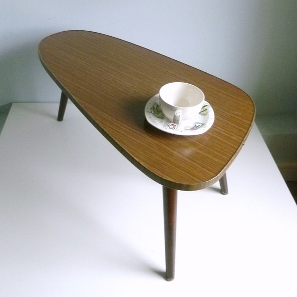 Mid Century Modern Coffee Table - Brown - Tripod - Berlin, East Germany - Mad Men, 1960's Home Decor, Eames Panton Atomic Era