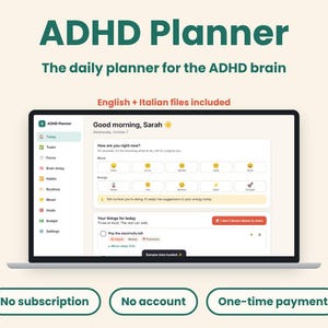 ADHD Planner App Web | Pianificatore di Vita per ADHD | Task, Focus Timer, Brain Dump, Abitudini | Funziona Offline, Senza Abbonamento En-It