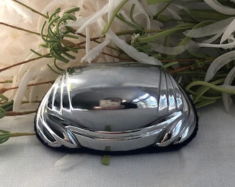 1930s Art Deco Chrome Velvet Ring Box: Cobalt Blue Silk Lining, Presentation Case