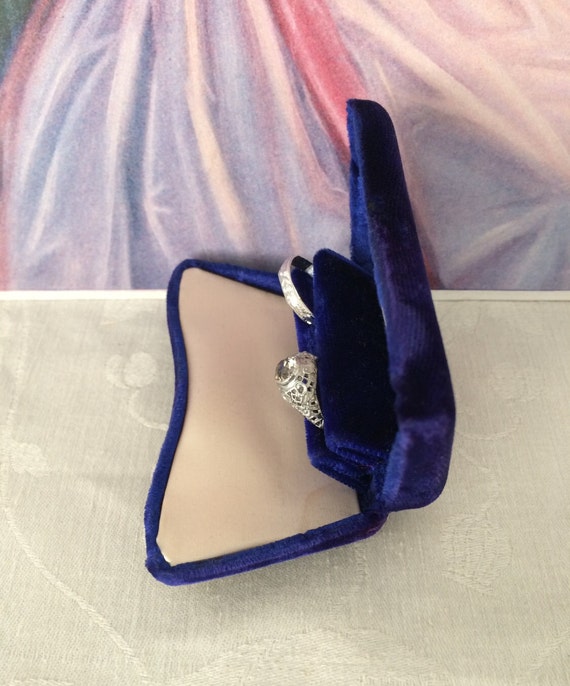 Vintage Velvet Double Ring Box~Royal Blue Engagem… - image 4