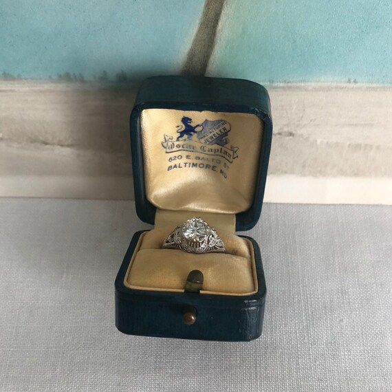 Vintage 1930s Teal Leatherette Ring Box, Oscar Caplan Baltimore (Germany) View 5