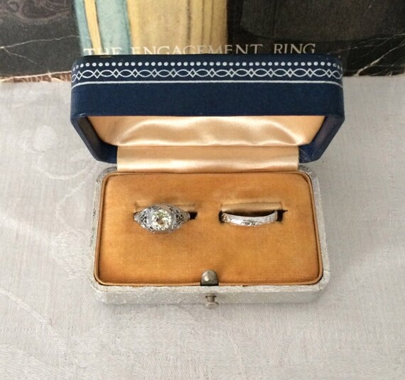 Vintage Double Ring Box~Blueberry and Silver 1930… - image 2