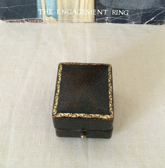 Vintage Leather Push Button Ring Box~Espresso Bro… - image 1