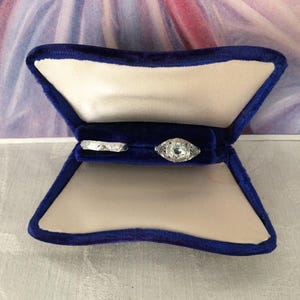 Vintage Royal Blue Velvet Double Ring Box~Mid-Century Modern~Space Age