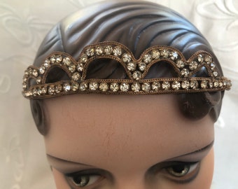 Vintage 1920s Rhinestone Headband, Flapper Gatsby Hair Accessory