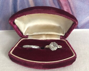 Vintage Sugar Plum Red Velvet Ring Bearer Box, Wedding Presentation Box