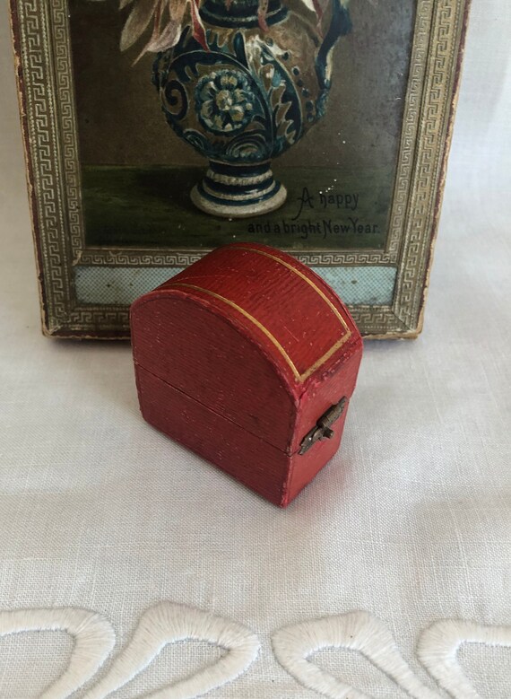 Antique English Napkin Ring Box~Romantic Red Latch