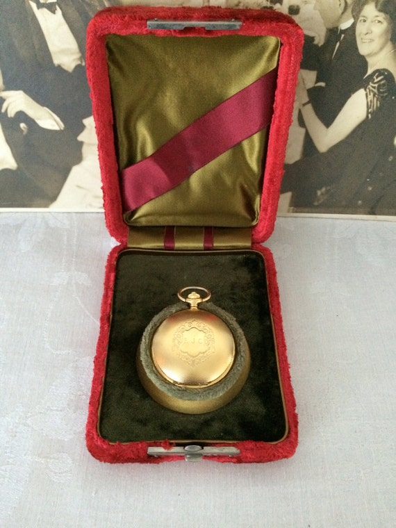 Antique Velvet Pocket Watch Box...Vintage Victorian R… Gem