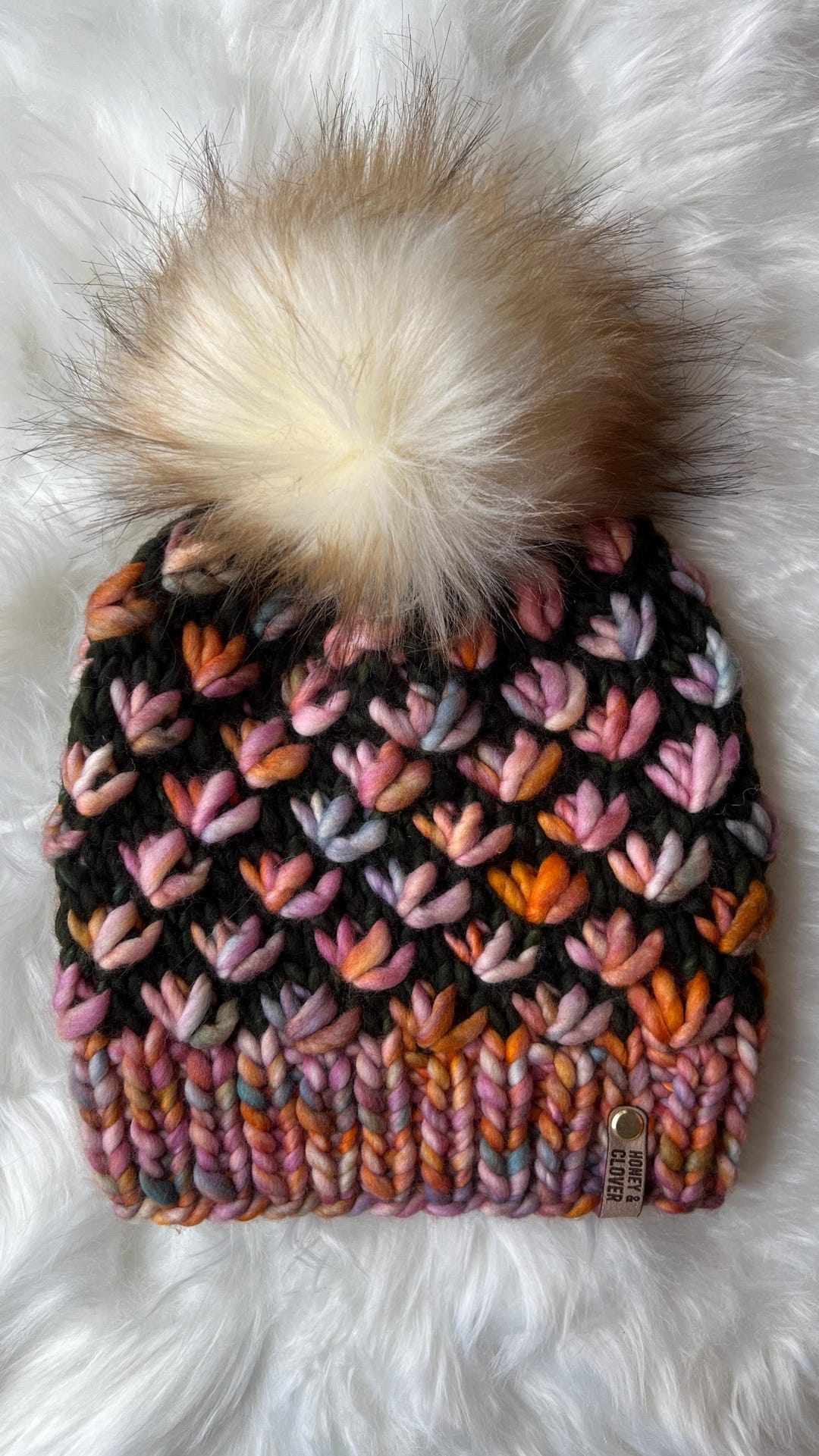 100% Merino Wool Knit Hat | Lotus Flower Beanie - Etsy display picture 3