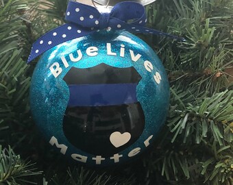 Blue Lives Matter Christmas Ornament | Police Ornament | Police Shield | Blue Line Ornament | Police Officer Ornament | Thin Blue Line