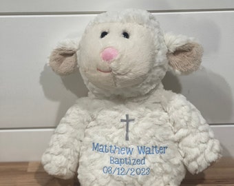 Baptism Lamb, Personalized Baptism Gift, Stuffed Lamb Baptized Gift, Custom Baby Baptism Keepsake, Plush Lamb Baptism Gift