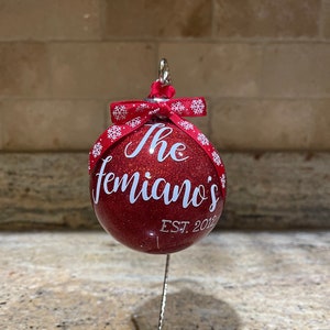 Personalized Family Name Ornament | Newly Married Couple Ornament | Family EST. Year Ornament | Glitter Ornament | Family Christmas Ornament