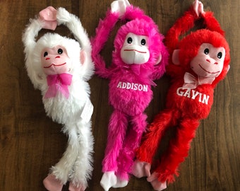 Personalized Valentine Stuffed Monkey | Valentine's Day Plush Monkey | Kids Valentine's Day Gift | Personalized Gift for Valentine's Day