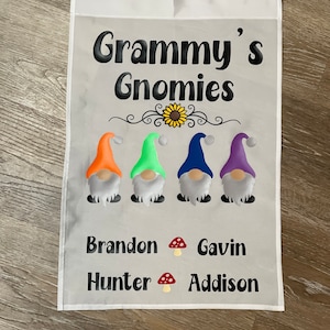 Grammy&#39;s Gnomies Flag, Grandma Flag, Personalized Gift, Gnome Garden Flag, Outdoor Garden Flag