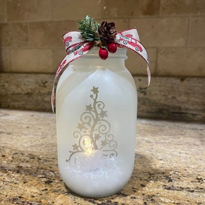 Handmade Mason Jar Christmas Candle Holder, Battery Operated Tea light Christmas Candle, Christmas Candle Holder, Christmas Décor