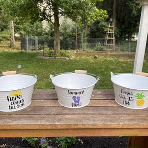 Summer Outdoor Buckets, Summer Quote Buckets, White Summer Buckets, Cute Summer Storage