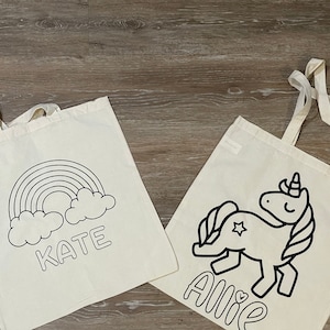 Personalized Coloring Book Tote Bag, Personalized Canvas Tote Bag, Coloring Page Tote Bag, Reusable Coloring Book Tote Bag, Washable Tote
