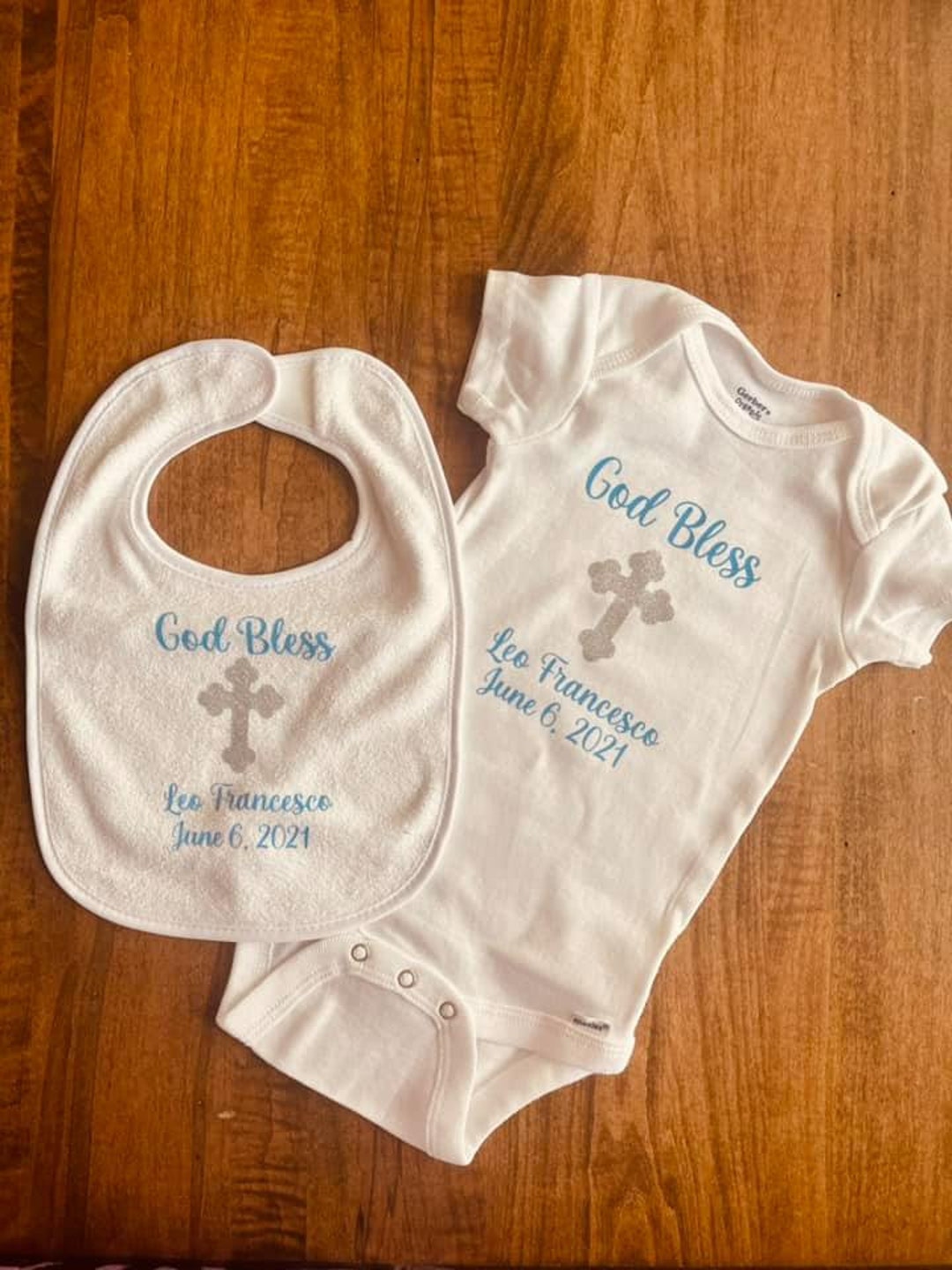 Baptism Bodysuit and Bib Set, Christening Bodysuit and Bib Set, Baptism