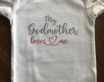 My Godmother Loves Me Bodysuit | Baby Girl Bodysuit for Baptism | Bodysuit for Christening | Godmother Loves Me Bodysuit |  Baby Girl Top |