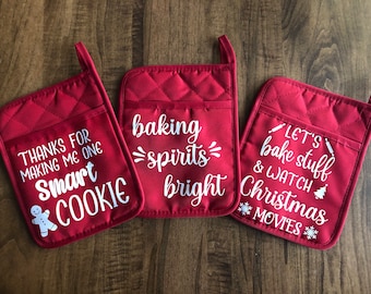 Agarraderas para hornear navideñas, agarradera inteligente para galletas, agarradera navideña con forma de película, agarradera brillante de Baking Spirits, regalo navideño para maestros