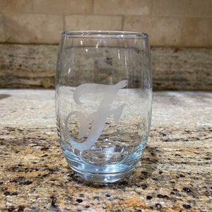 Glass Etched Initial Wine Glasses | Initial Wine Glasses | Personalized Wine Glasses | Etched Wine Glasses
