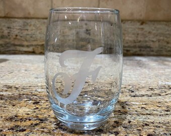 Glass Etched Initial Wine Glasses | Initial Wine Glasses | Personalized Wine Glasses | Etched Wine Glasses