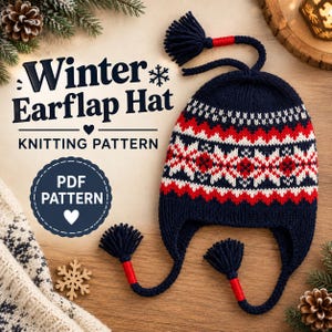 Fair Isle Earflap Hat Knitting Pattern PDF, Winter Colorwork Hat, Instant Download