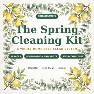 Lista de tareas para la limpieza de primavera (imprimible), planificador de limpieza profunda habitación por habitación, kit de organización y desafío de 30 días para la limpieza de primavera (PDF).