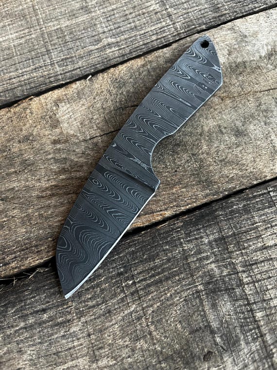 Damascus EDC Pocket Fixed Blade- Sheepsfoot - All Steel