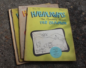 Highlights the Monthly Book for Children Magazines Feb 1950, May 1954, Sept 1955, & May 1956 Games, Stories and Crafts Ideas Lot of 4