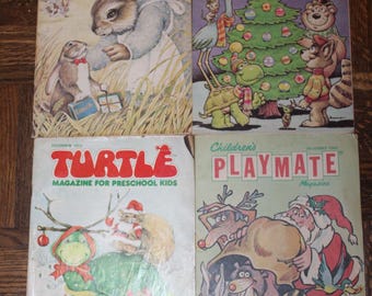 Children' Playmate, Turtle Magazines Aug/Sept 1984, Dec 1984, Dec1983 Games, Stories and Crafts Ideas Lot of 4