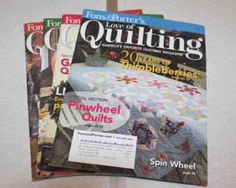 Fons & Porter's Love of Quilting May/Jun, Jul/Aug, Sept/Oct, and Nov/Dec 2008 Magazines with Thimbleberries, Garden Quilts, Fall's Finery