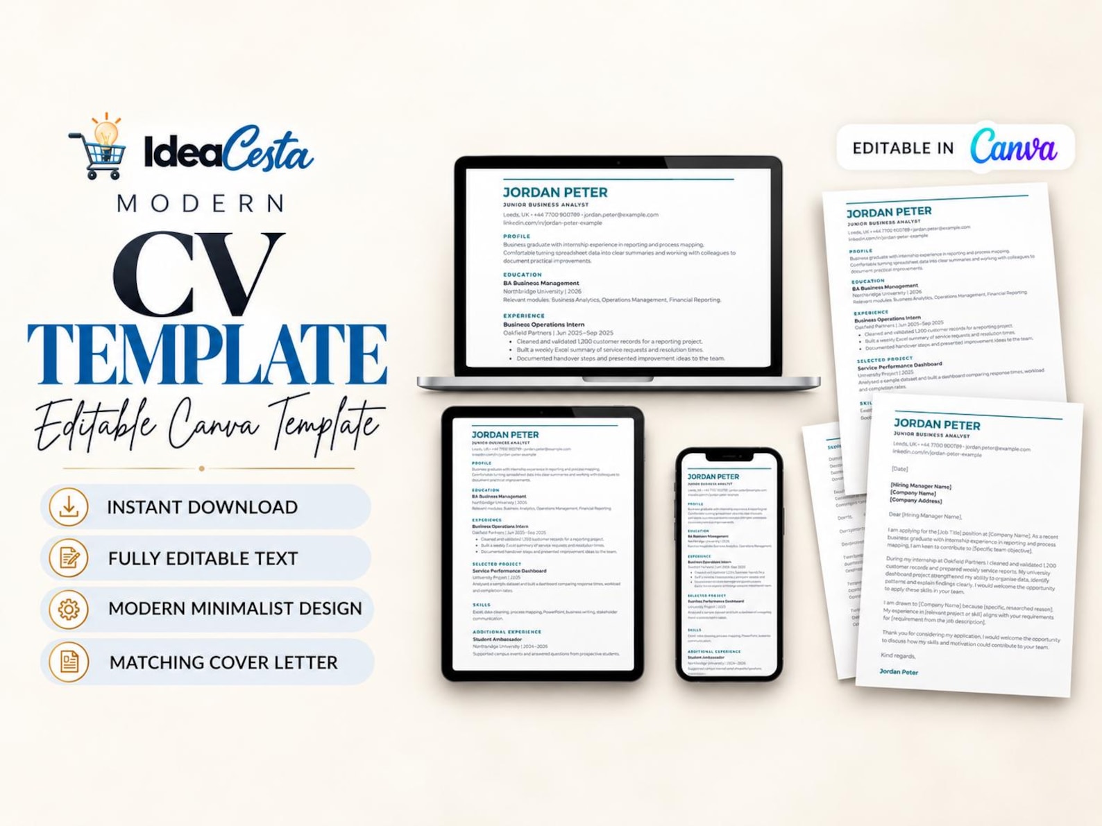 Modern Minimalist CV Template for Canva, Professional Resume & Cover ...