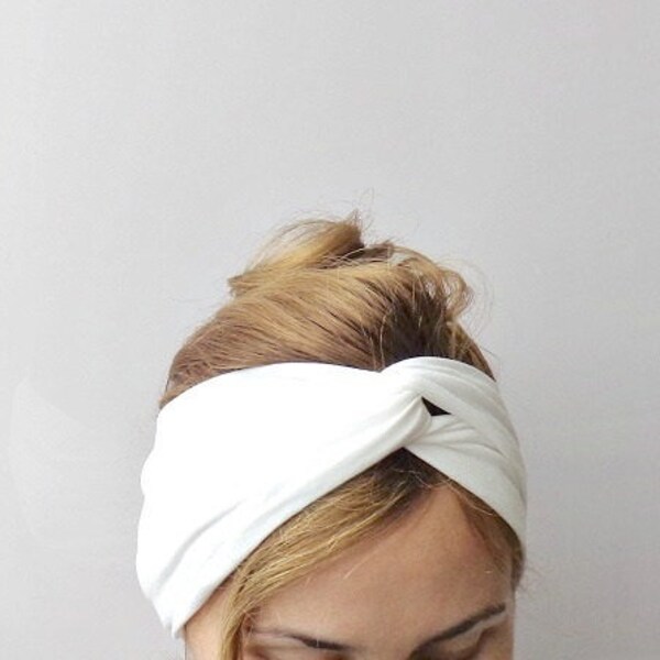 Fascia bianca a torsione, turbante da donna, impacco per la testa yoga, copricapo in stile vintage, kopf wickeln, fascia elastica per la testa
